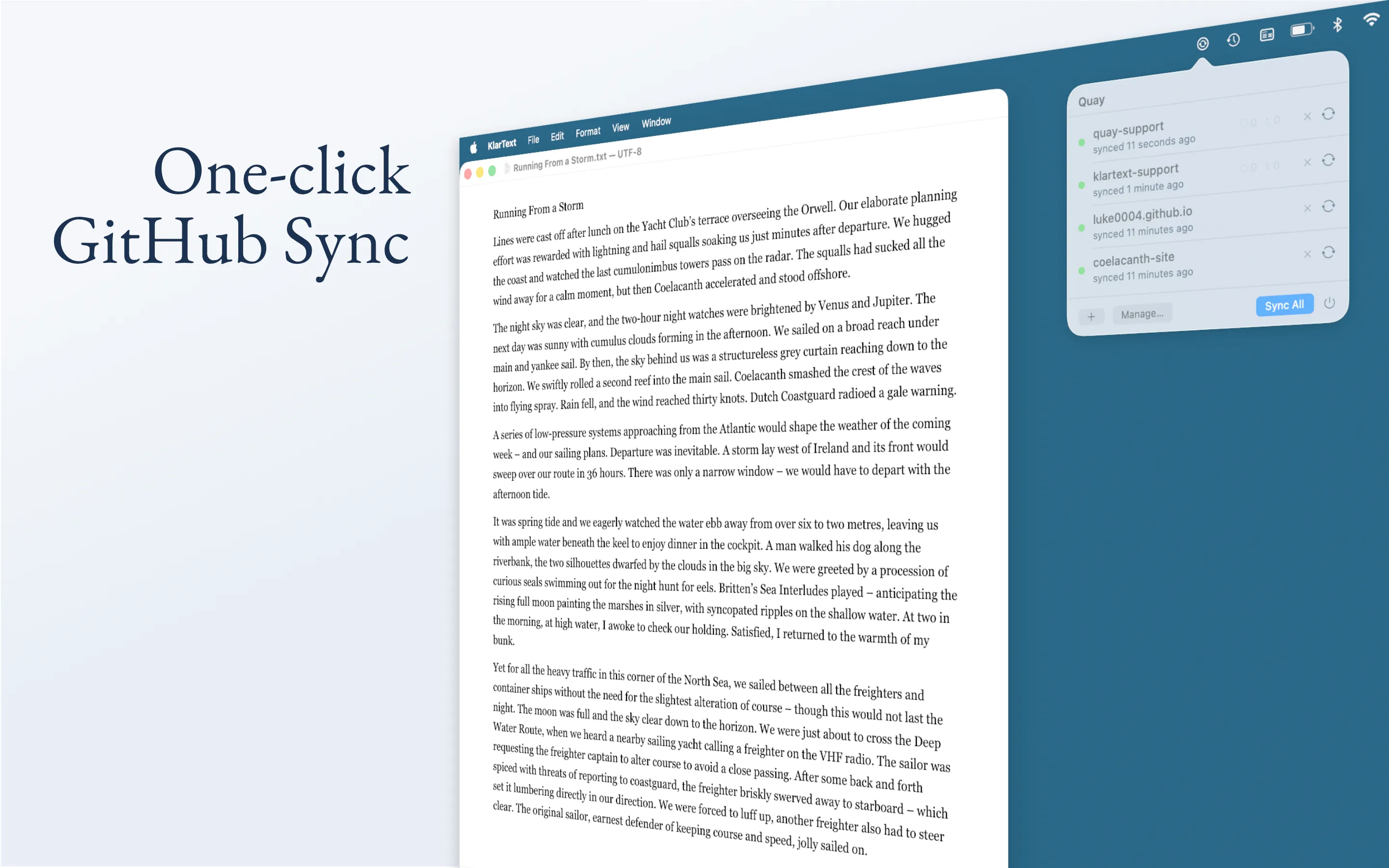 Quay app, a one-click sync to GitHub