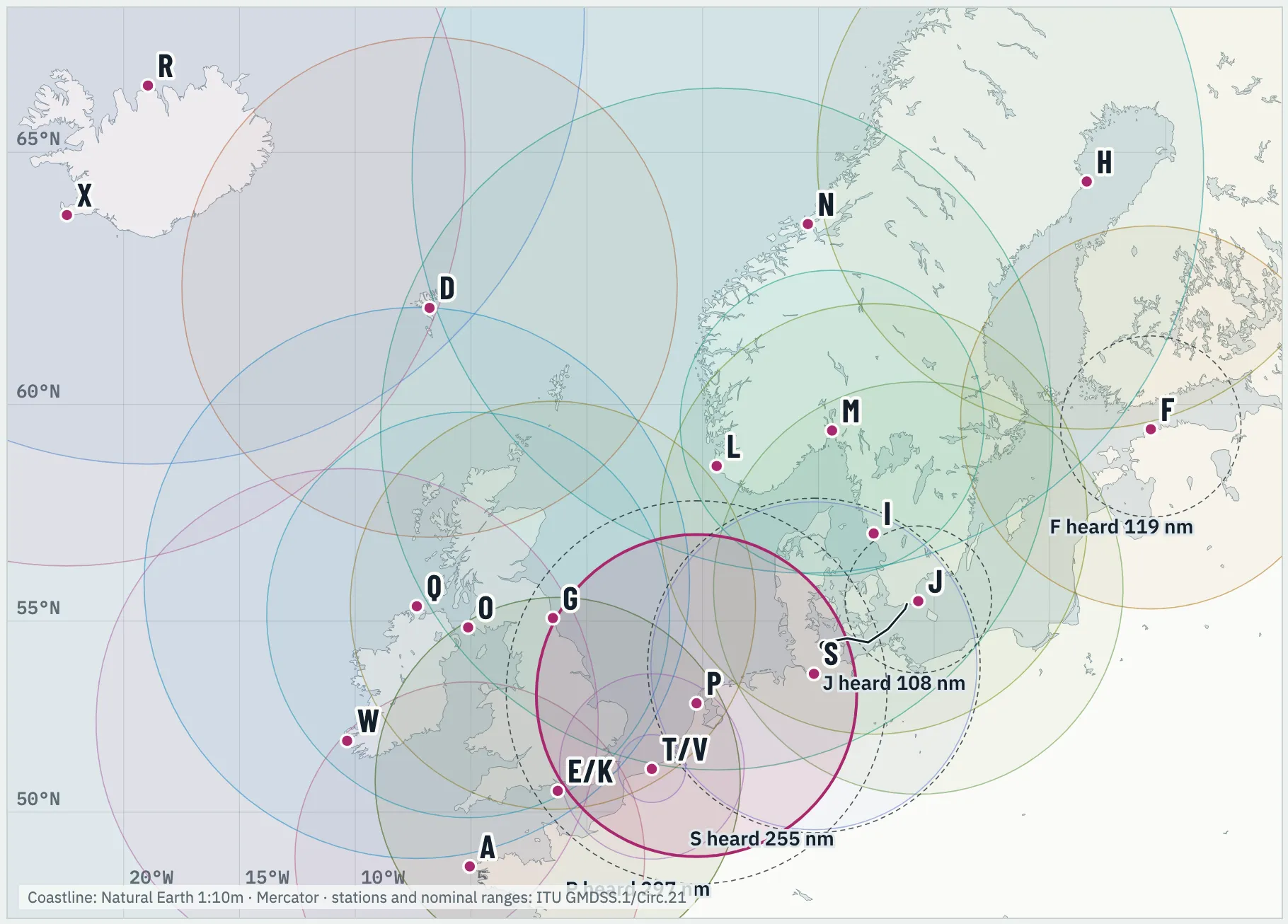 Navtex transmitter stations in Northern Europe.